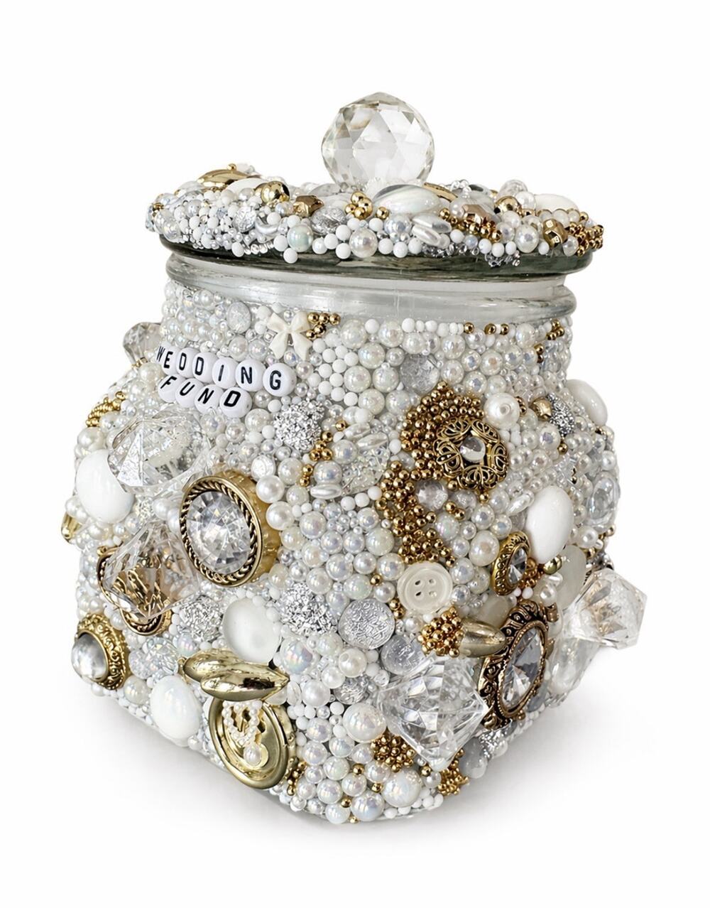 Wedding Fund Glass Jar Pearl Rhinestone Jewelry Memory Keepsake Bridal Gift